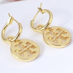 Tory Burch gold logo circle drop earrings